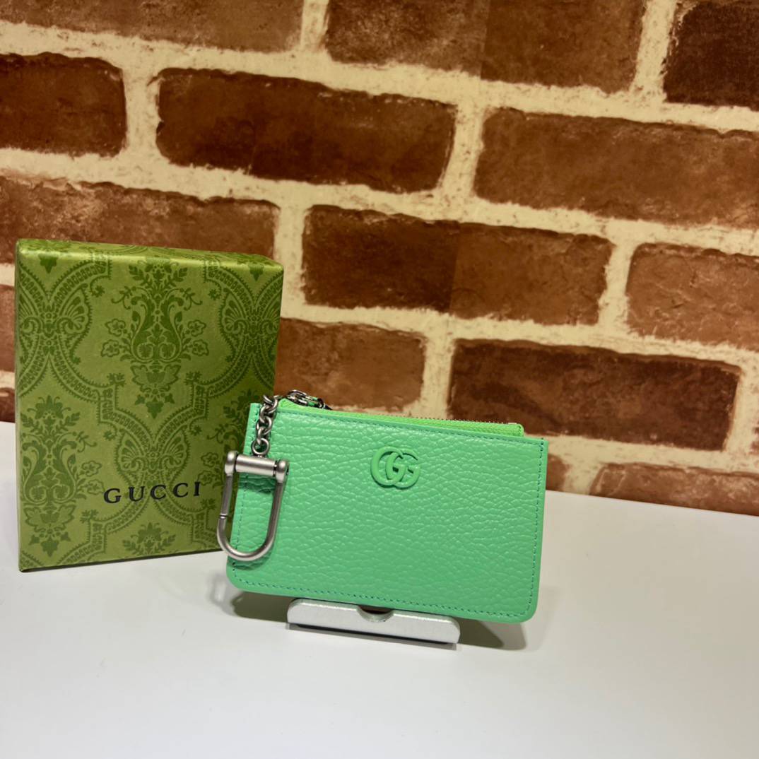 Gucci GG Marmont Light Green Leather Key Card Case 701070 Bag