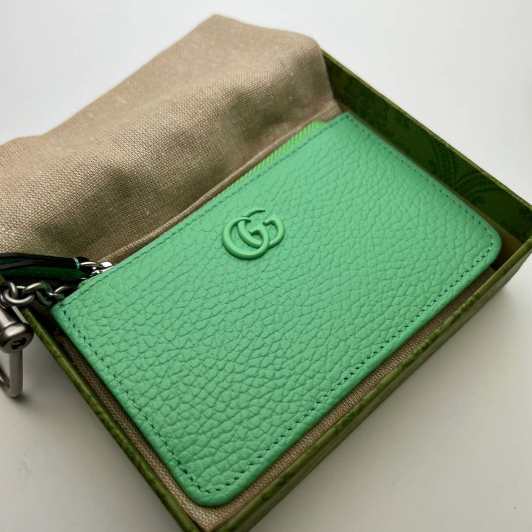 Gucci GG Marmont Light Green Leather Key Card Case 701070 Bag