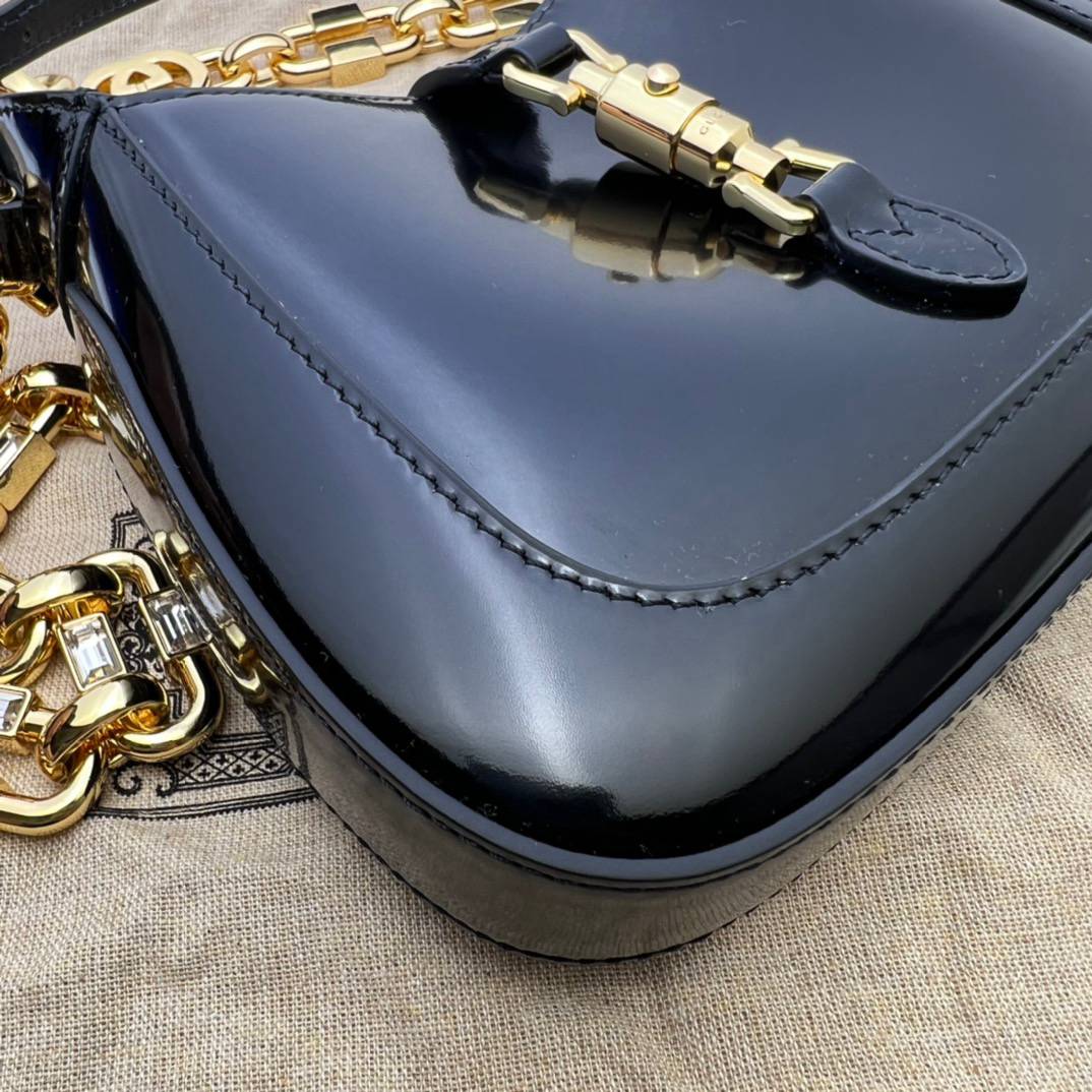 Gucci Jackie 1961 Black Patent Leather Mini Shoulder 699651 Bag