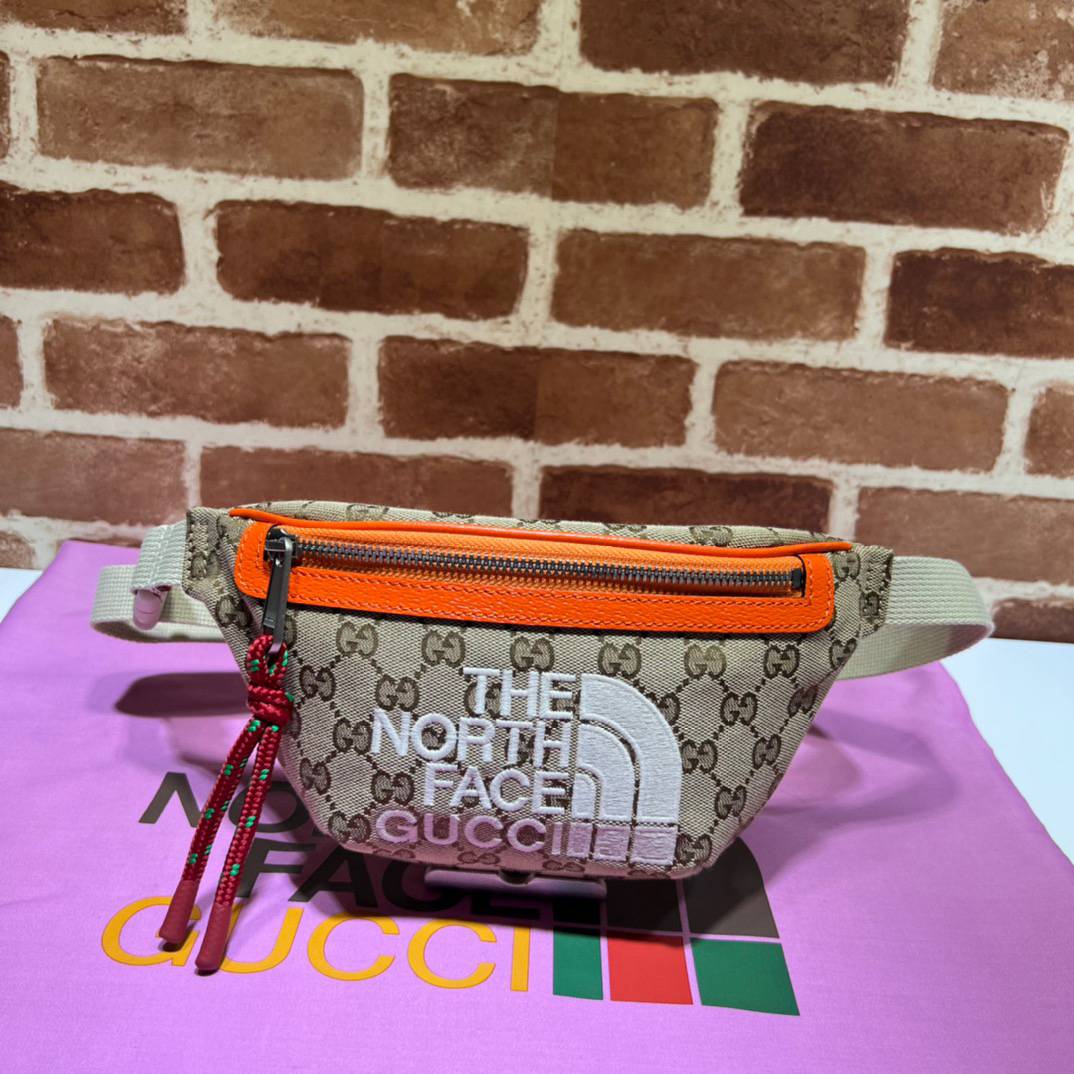 Gucci The North Face x Gucci Beige&Ebony GG Supreme Canvas with Apricot Orange Leather Belt 650299 Bag