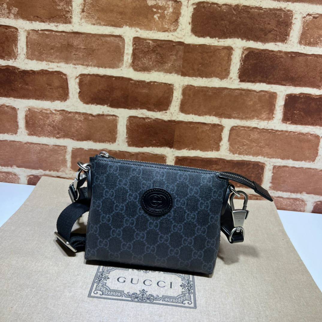 Gucci Interlocking G Black GG Supreme Canvas Messenger 723307 Bag