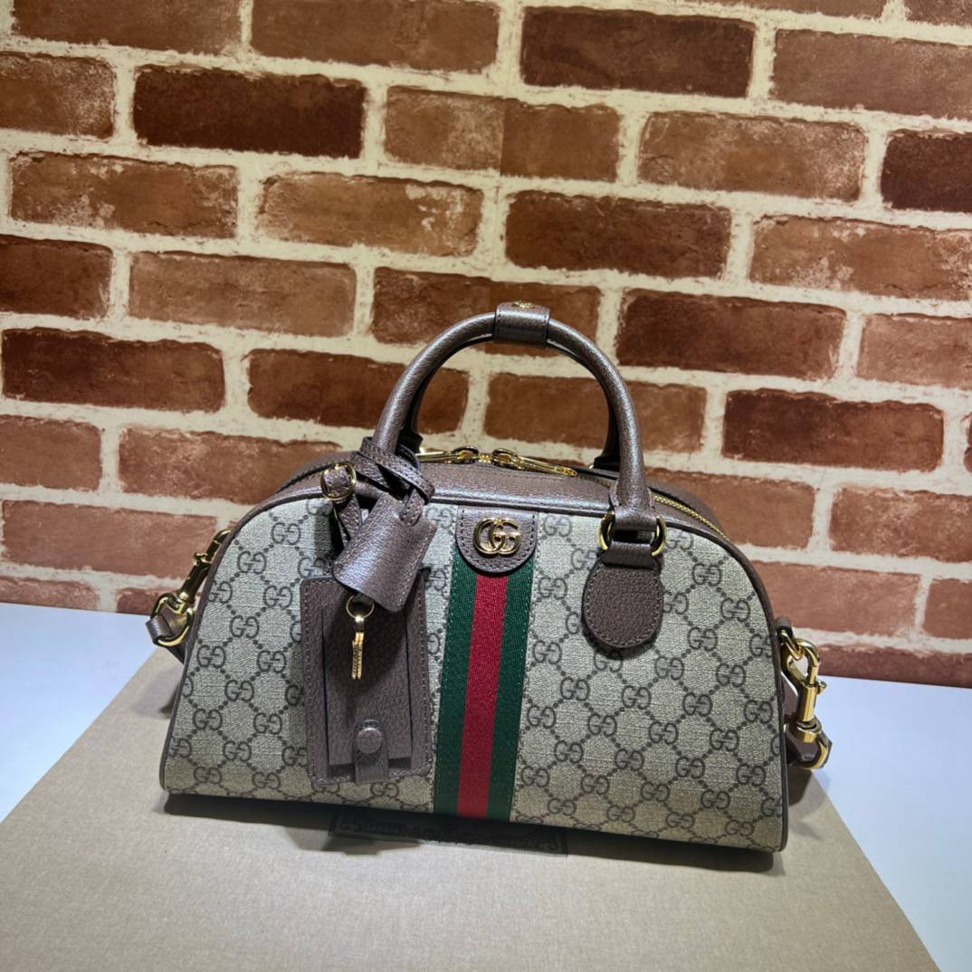 Gucci Ophidia Beige&Ebony GG Supreme Medium Canvas Handle 724575 Bag