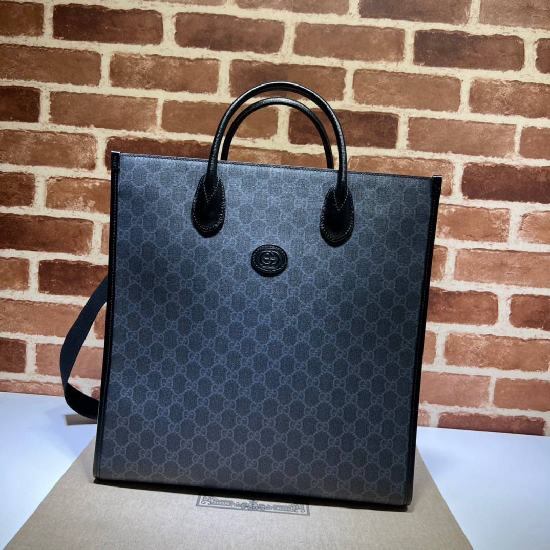 Gucci Black GG Supreme Canvas Tote 674155 Bag with Interlocking G