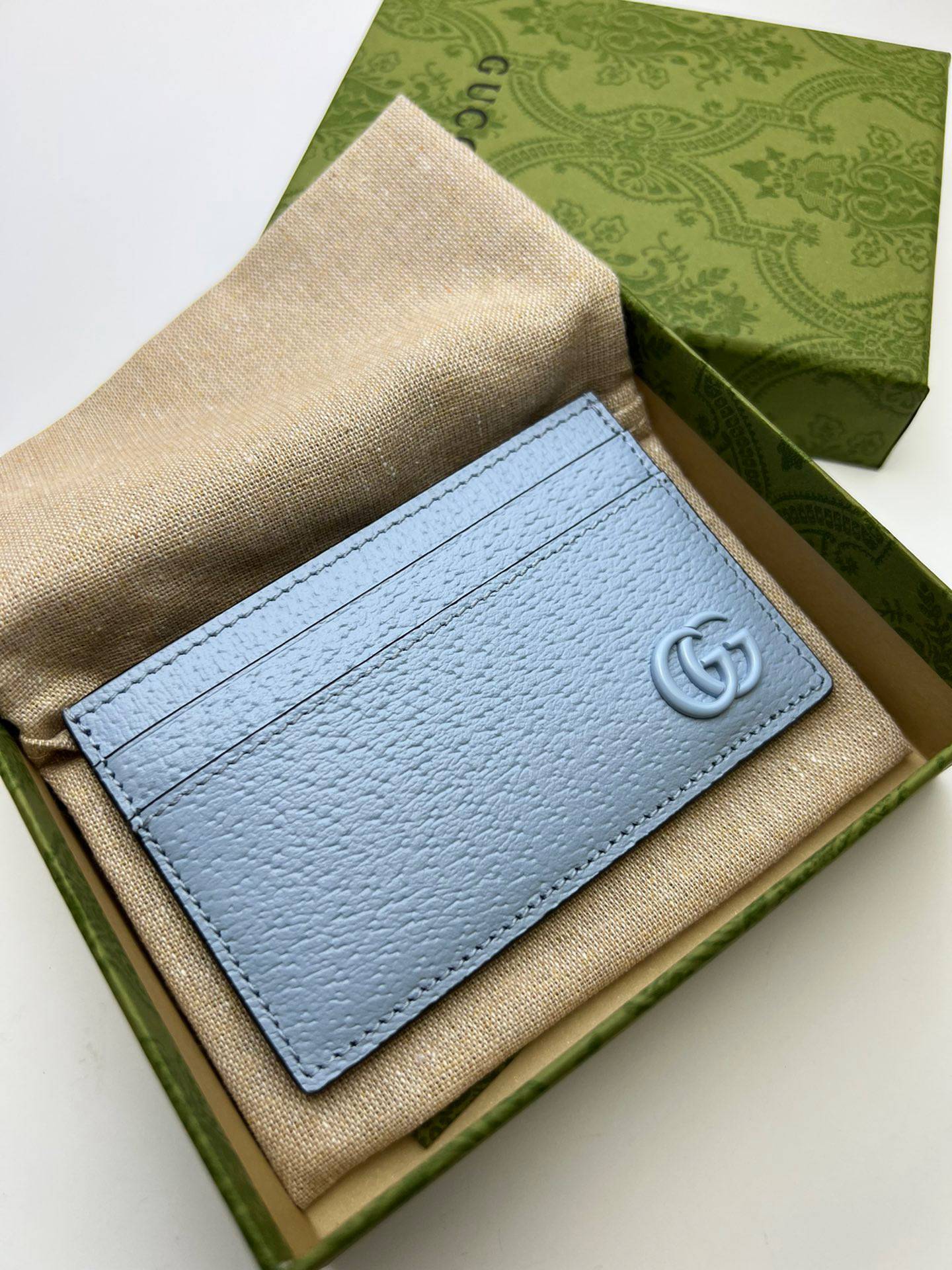 Gucci GG Marmont Light Blue Leather Card Case 657588 Bag