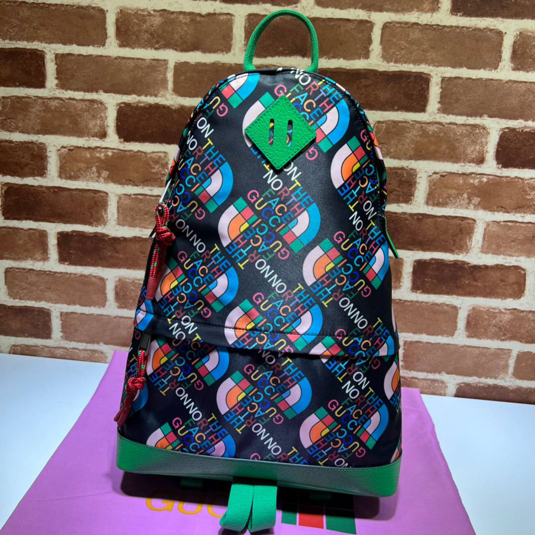 Gucci The North Face x Gucci Black Recycled Nylon Fabric with Green Leather Details Backpack 650288 Bag