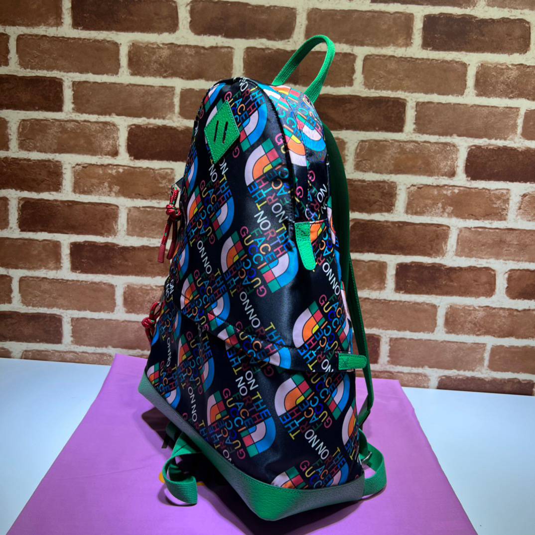Gucci The North Face x Gucci Black Recycled Nylon Fabric with Green Leather Details Backpack 650288 Bag