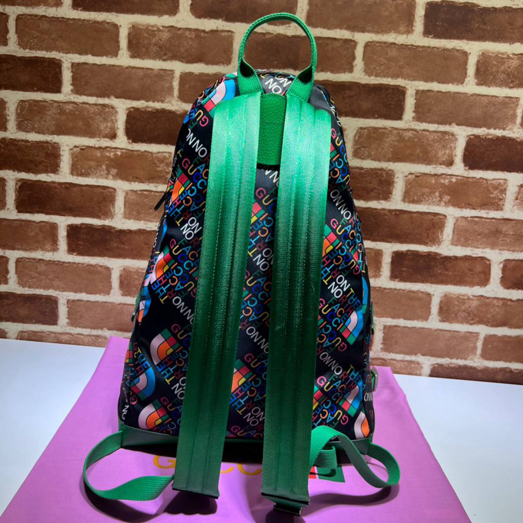 Gucci The North Face x Gucci Black Recycled Nylon Fabric with Green Leather Details Backpack 650288 Bag