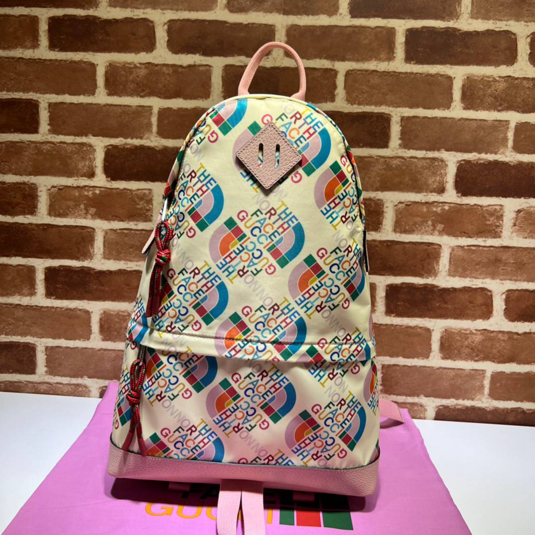 Gucci The North Face x Gucci Ivory Recycled Nylon Fabric with Pink Leather Details Backpack 650288 Bag
