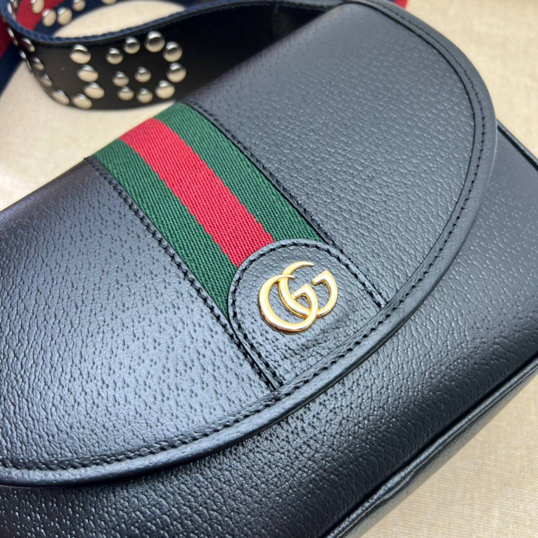 Gucci Ophidia Black Leather Mini Shoulder 722117 Bag