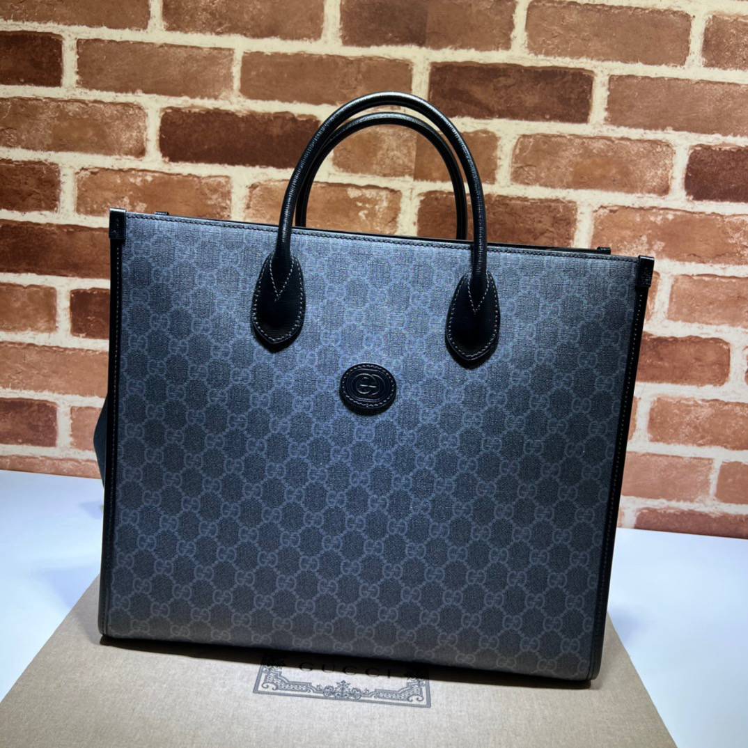 Gucci Black Medium Tote 674148 Bag with Interlocking G