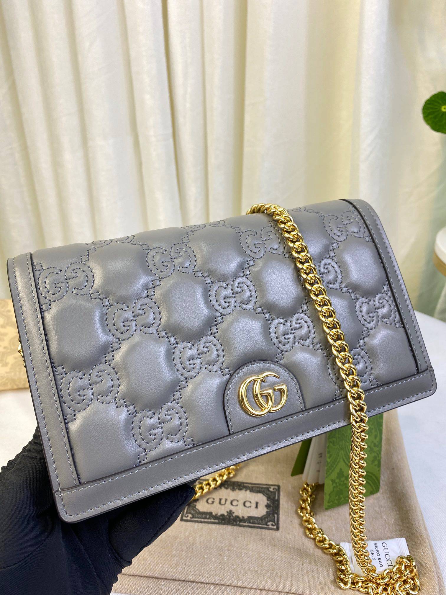 Gucci GG Marmont Grey Chain Wallet 723787 Bag