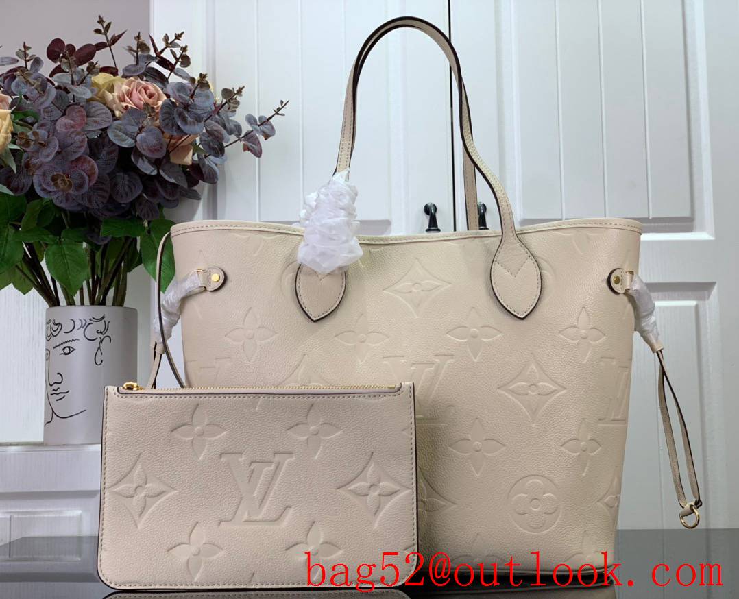 LV Neverfull MM Bag Handbag in Monogram Empreinte Leather M46676 Beige