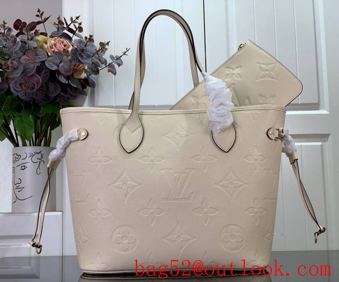 LV Neverfull MM Bag Handbag in Monogram Empreinte Leather M46676 Beige