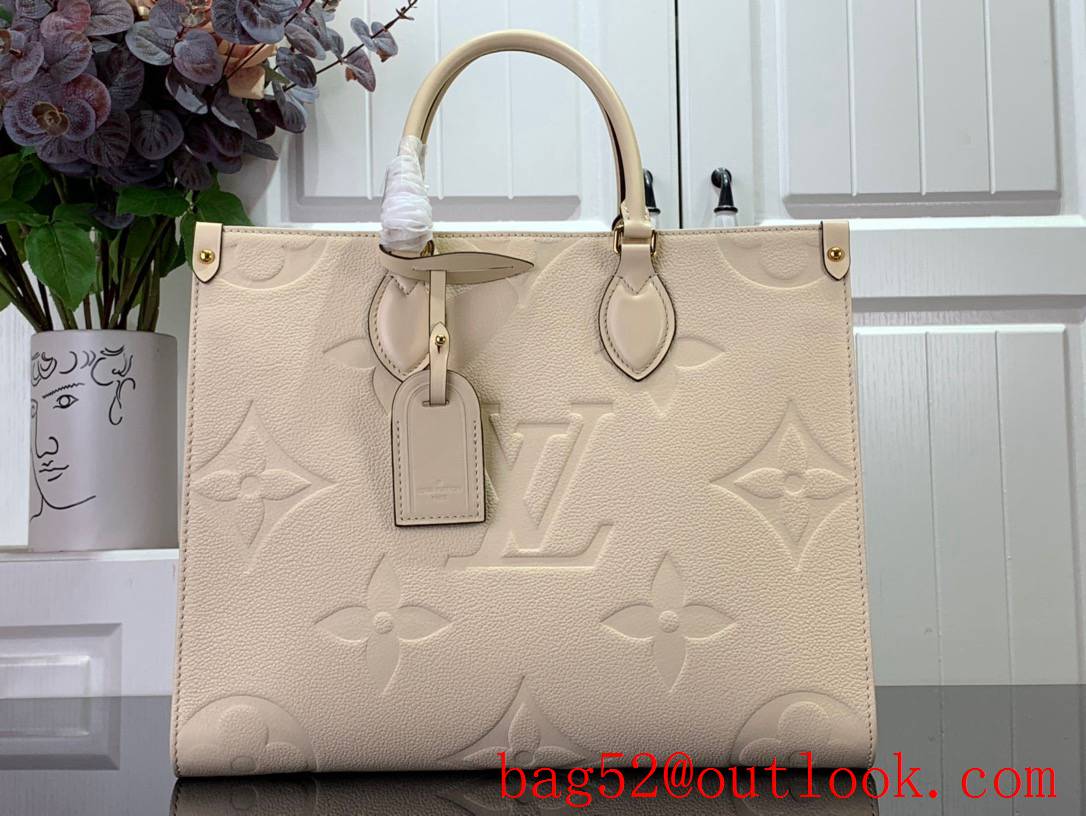 LV Onthego MM Bag Handbag in Monogram Empreinte Leather M46531 Beige