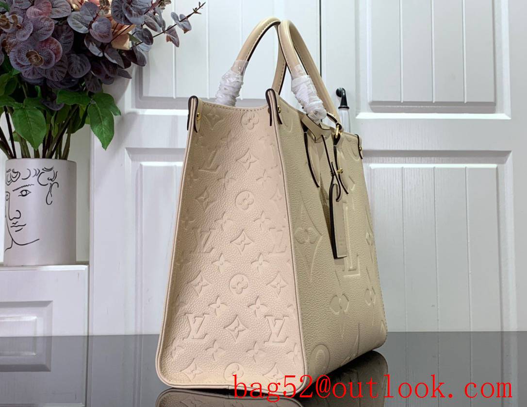 LV Onthego MM Bag Handbag in Monogram Empreinte Leather M46531 Beige