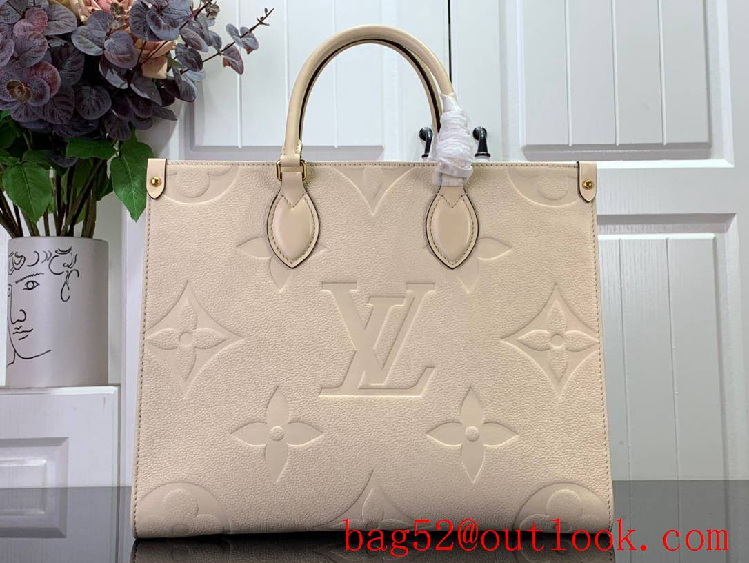 LV Onthego MM Bag Handbag in Monogram Empreinte Leather M46531 Beige