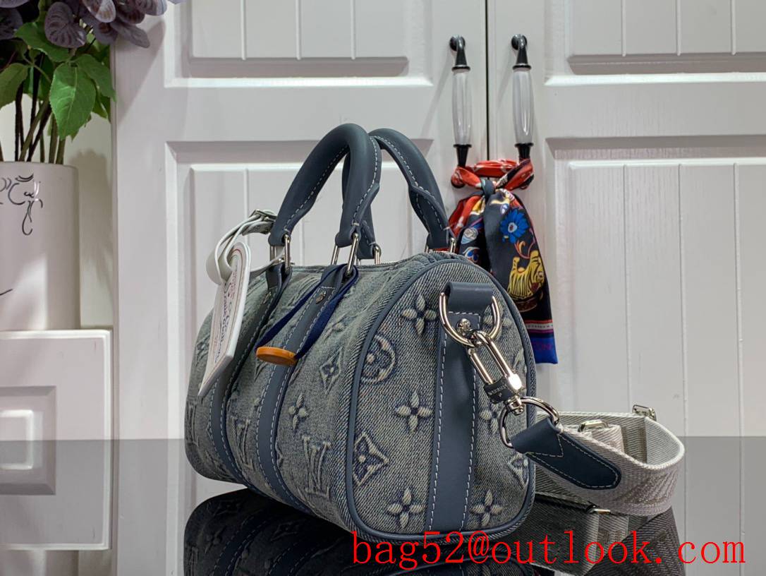 LV Monogram Denim Keepall Bandouliere 25 Bag Handbag M22762 Blue