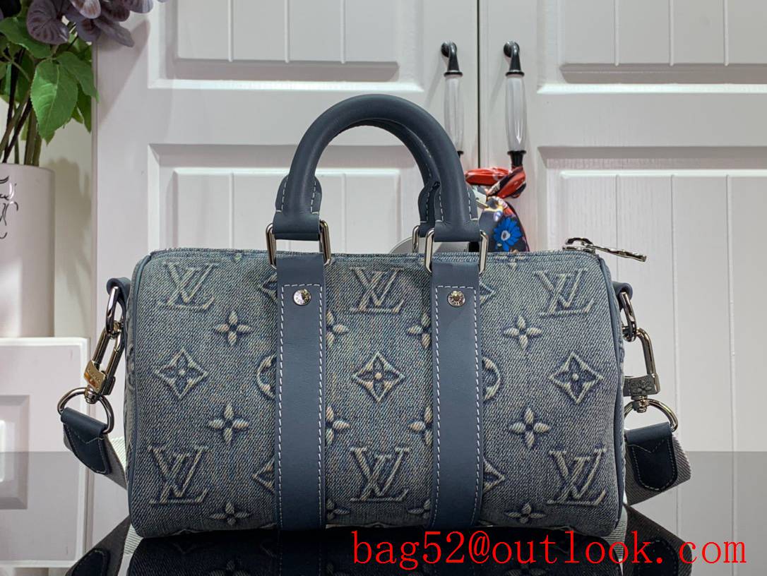 LV Monogram Denim Keepall Bandouliere 25 Bag Handbag M22762 Blue