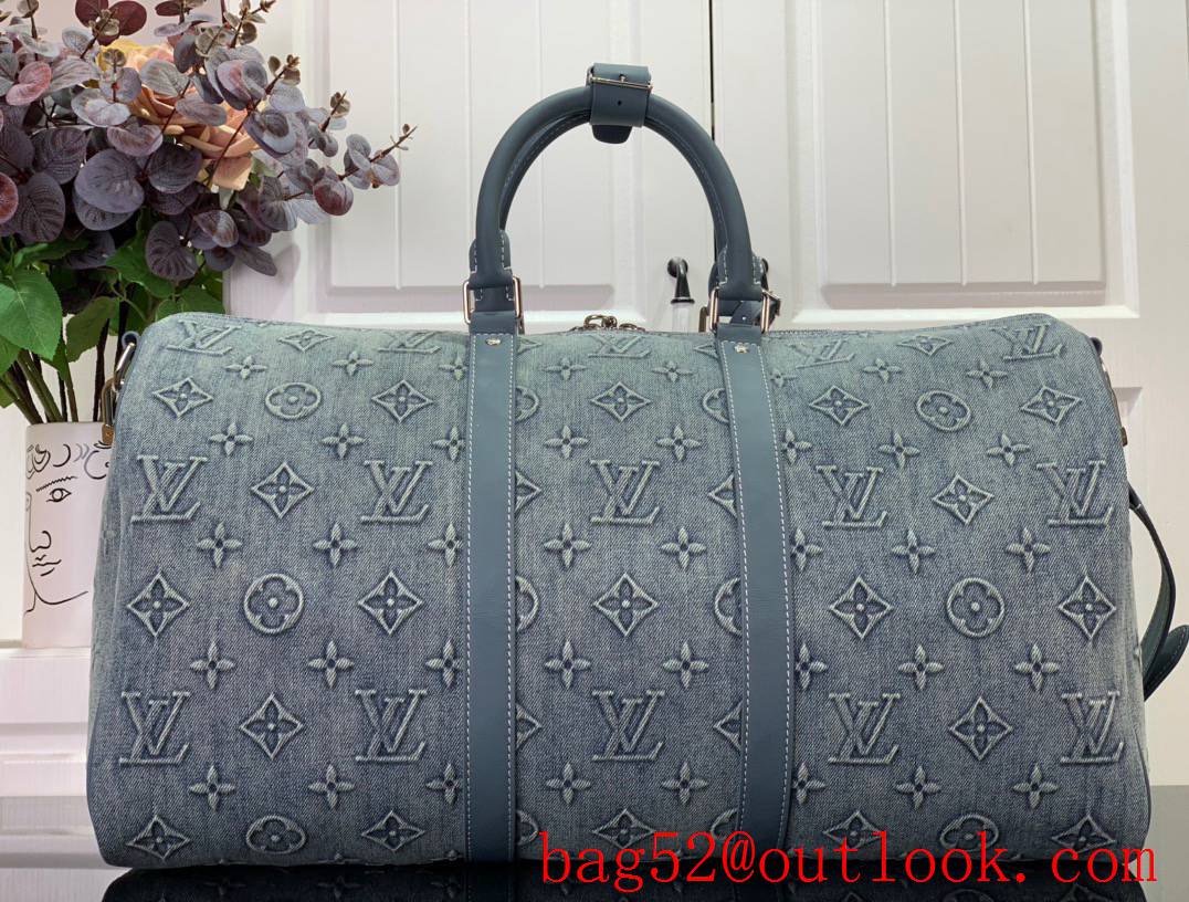 LV Monogram Denim Keepall Bandouliere 50 Travelling Bag Handbag M22532