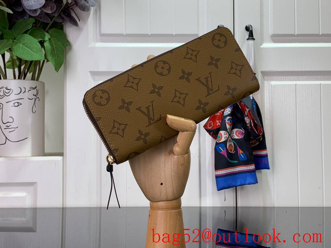 Louis Vuitton LV Clemence Zipper Wallet Purse M82336 in Monogram Reverse Canvas