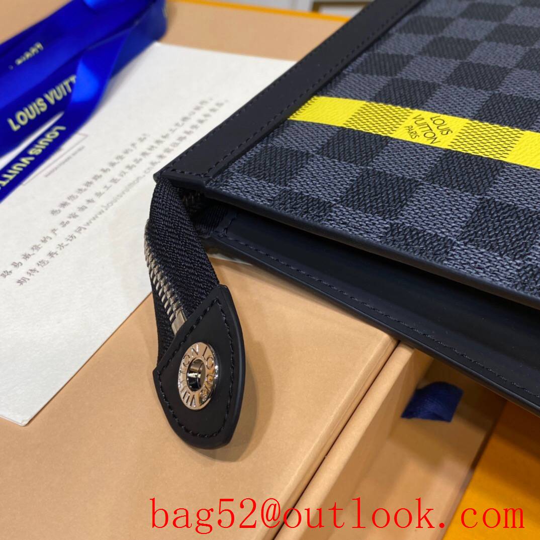 LV Louis Vuitton men damier pochette voyage v yellow clutch Pouch N60107