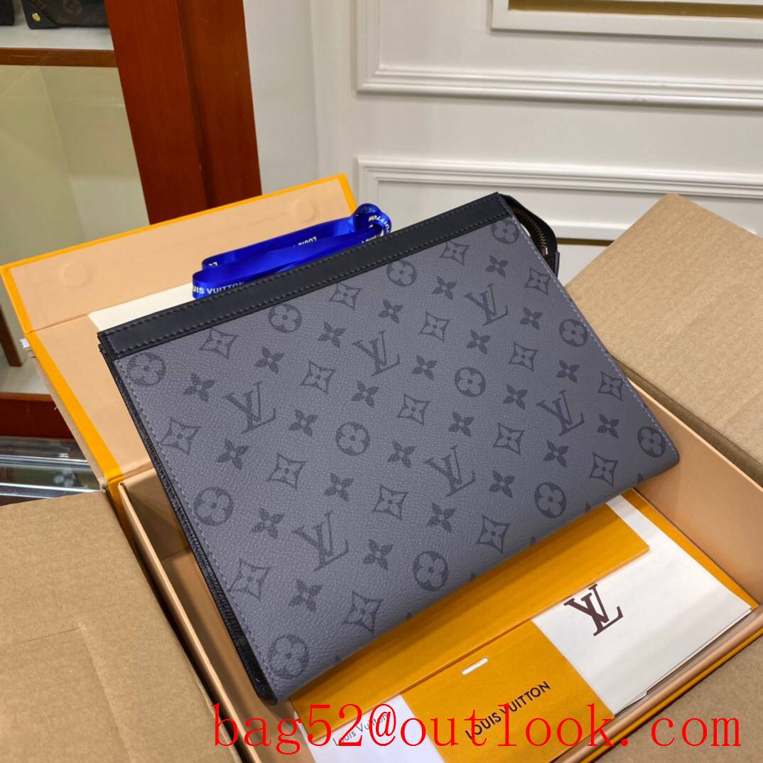 LV Louis Vuitton men gray monogram pochette voyage clutch Pouch M69535