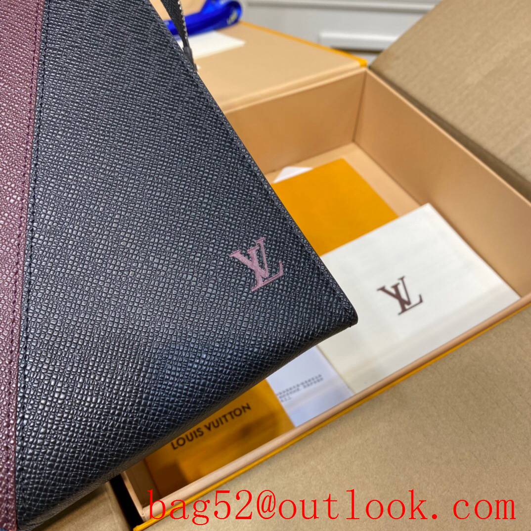 LV Louis Vuitton men v taiga leather tri-color pochette voyage purse clutch Pouch M30718