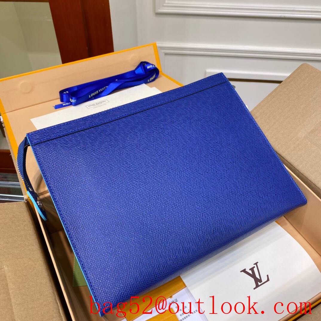LV Louis Vuitton malletier blue taiga leather pochette voyage clutch Pouch purse M30395