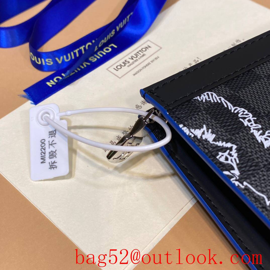 LV Louis Vuitton men map print damier clutch Pouch purse N40205 