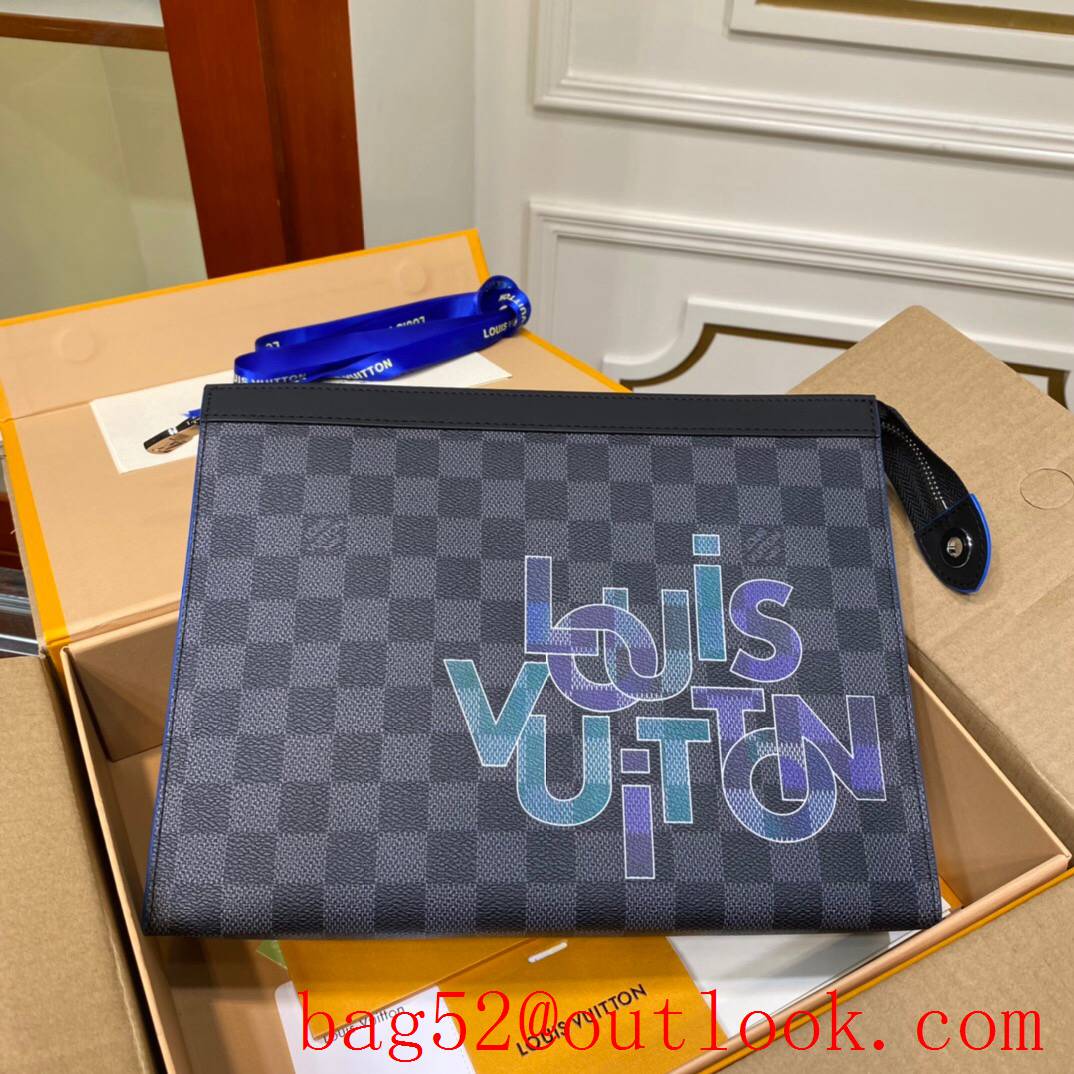 LV Louis Vuitton men damier v rainbow letter clutch Pouch purse M60309