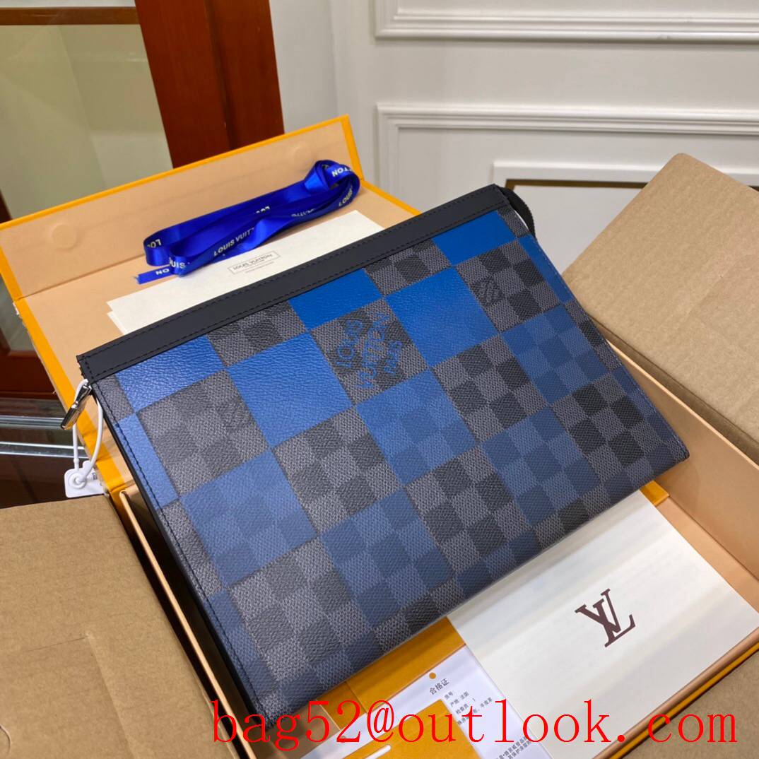 LV Louis Vuitton tri-blue damier men pochette voyage clutch Pouch N60412