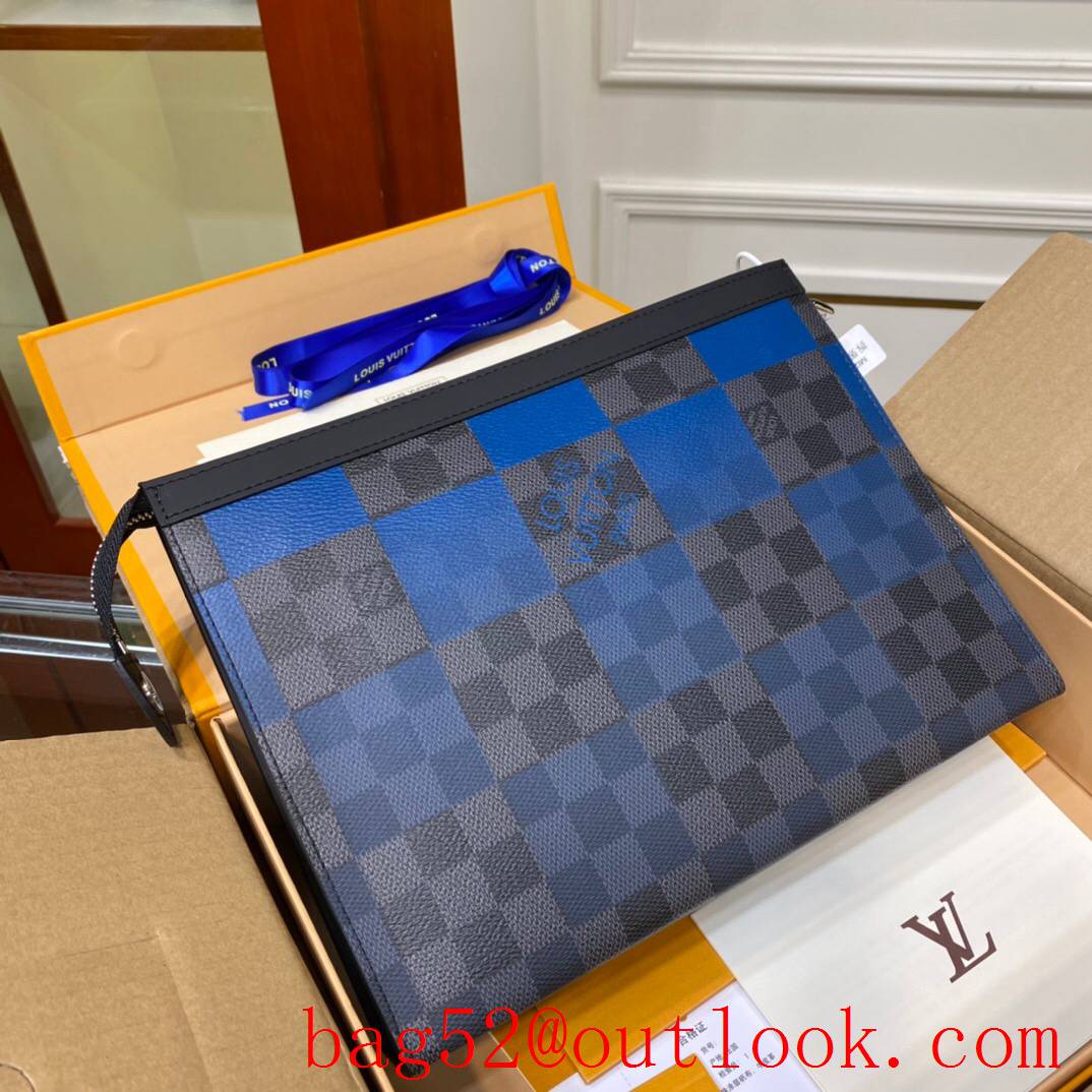 LV Louis Vuitton tri-blue damier men pochette voyage clutch Pouch N60412