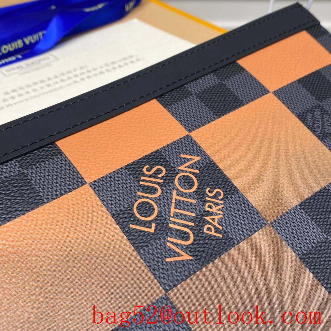 LV Louis Vuitton men v orange damier pochette voyage clutch Pouch N60412