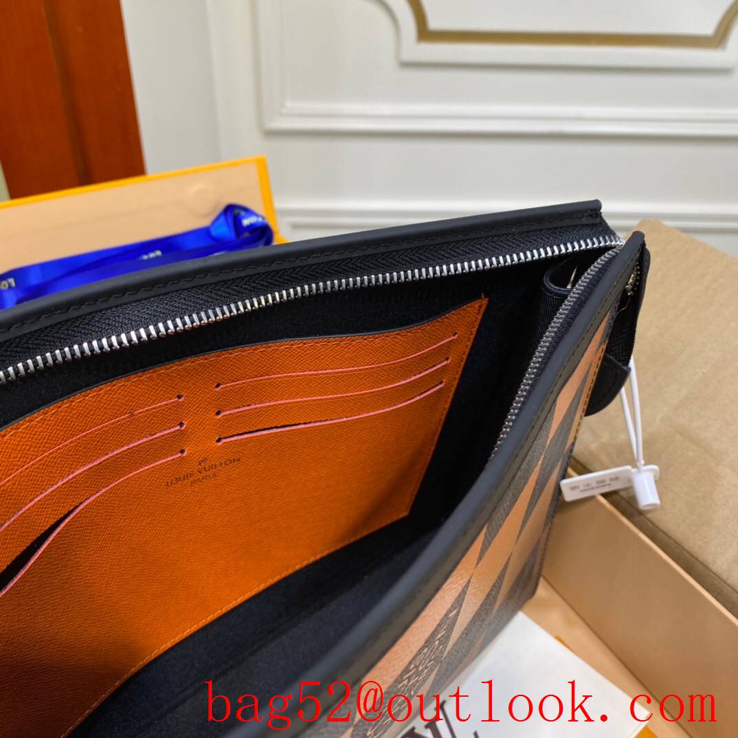 LV Louis Vuitton men v orange damier pochette voyage clutch Pouch N60412