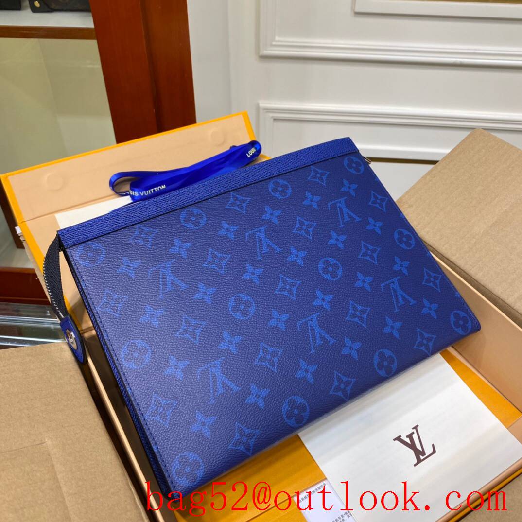 LV Louis Vuitton men blue monogram eclipse taigarama leather clutch pouch M30432