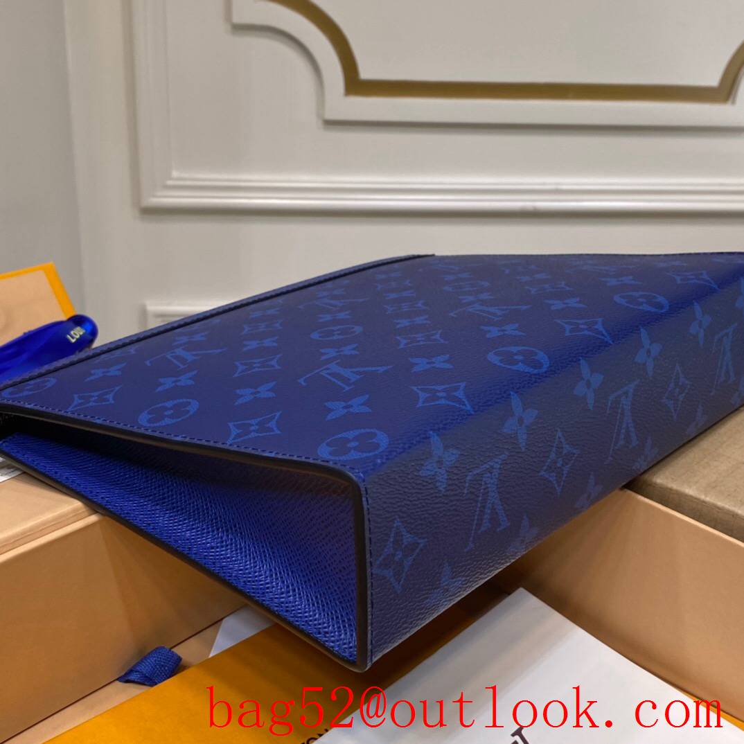 LV Louis Vuitton men blue monogram eclipse taigarama leather clutch pouch M30432