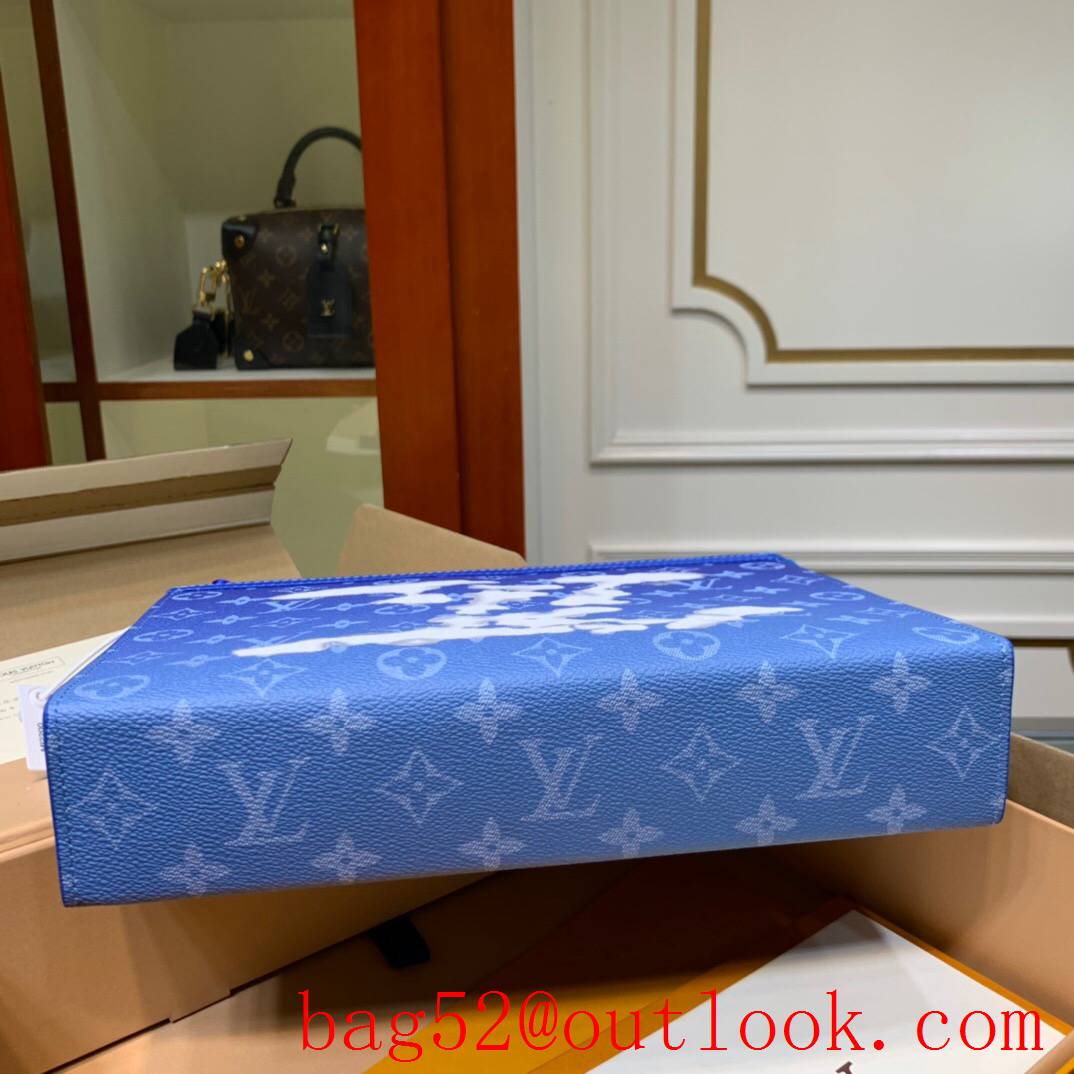 LV Louis Vuitton blue monogram virgil abloh pochette voyage clutch pouch M45480