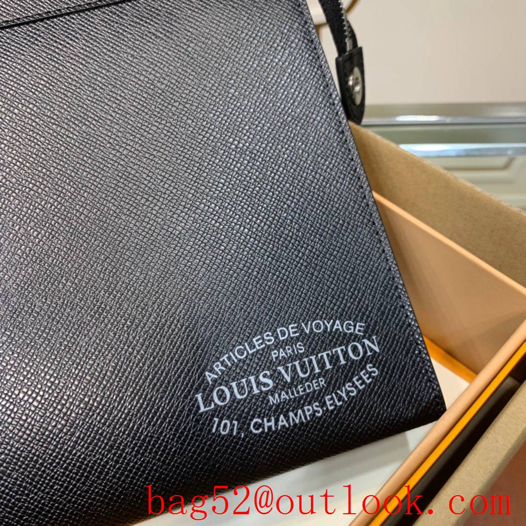 LV Louis Vuitton black taigarama leather v red logo pochette voyage clutch pouch purse M30397