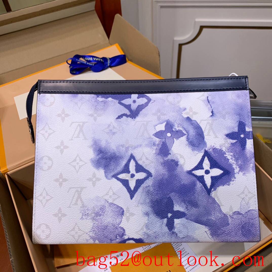 LV Louis Vuitton tri-gray monogram eclipse pochette voyage clutch pouch purse M80460