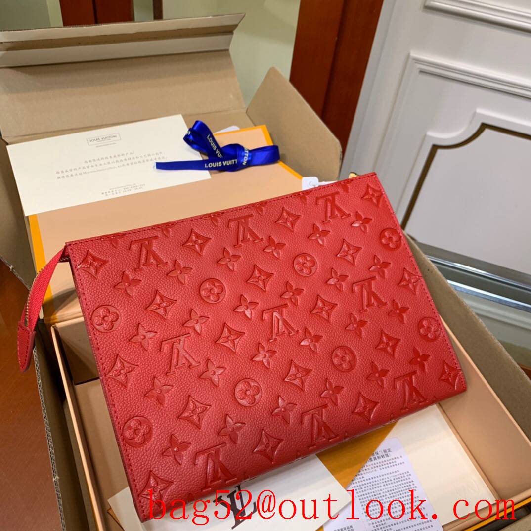 LV Louis Vuitton red leather monogram eclipse clutch pouch purse M45665