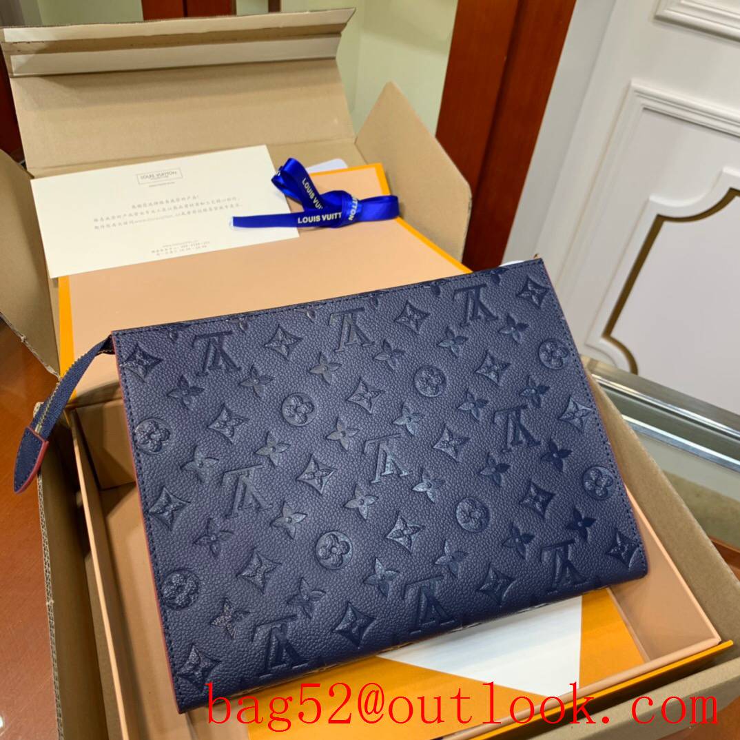 LV Louis Vuitton navy leather monogram eclipse clutch pouch purse M45665