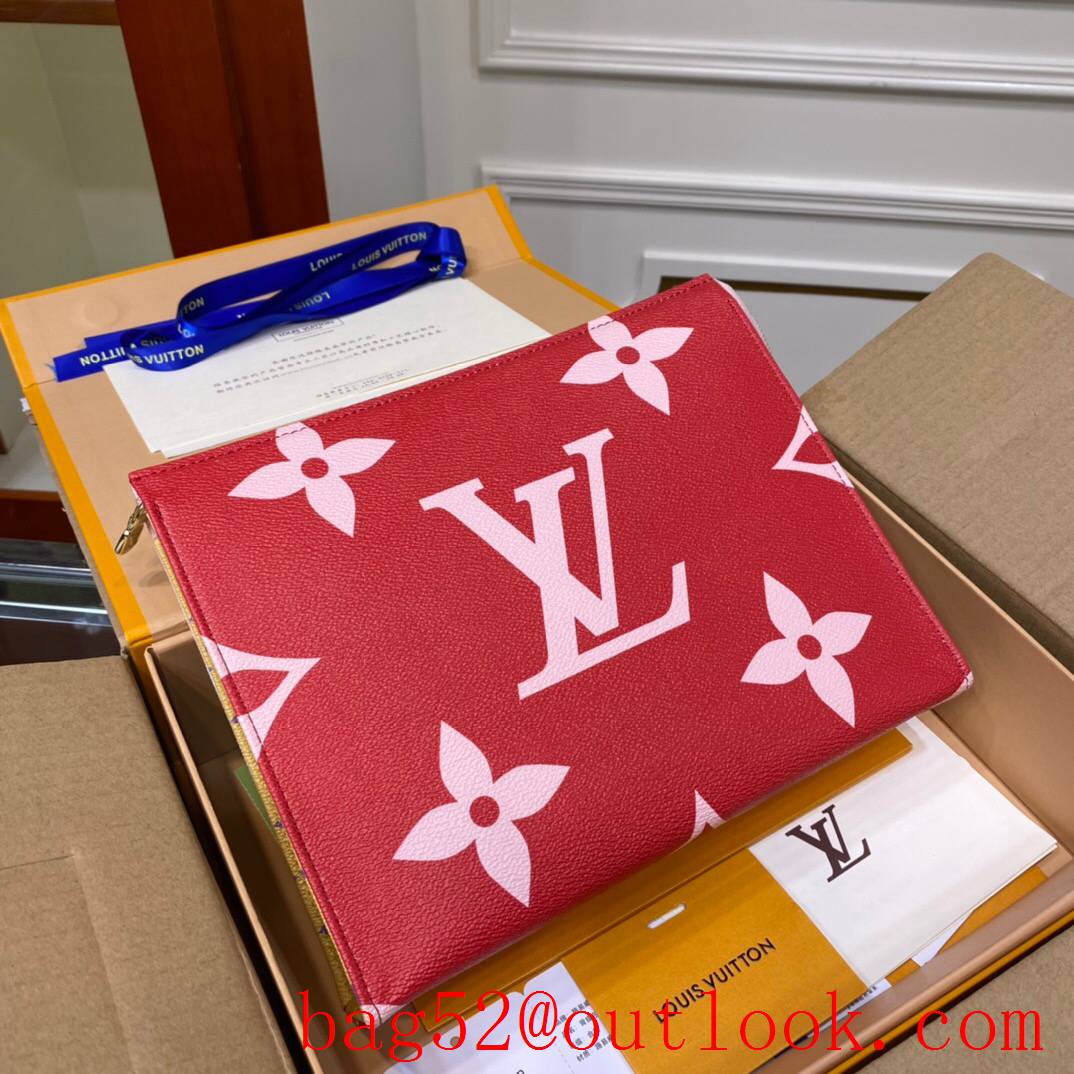 LV Louis Vuitton Toilet Pouch 2 side red v pink monogram clutch M67692