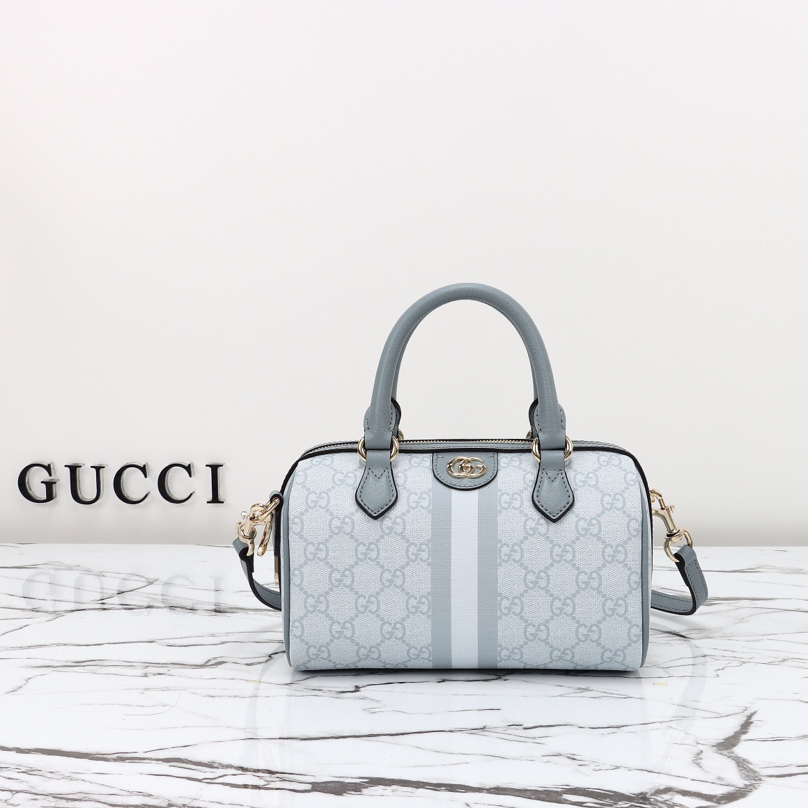 Gucci Ophidia GG Supreme Mini Crossbody Bag Handbag 772053 Gray Blue