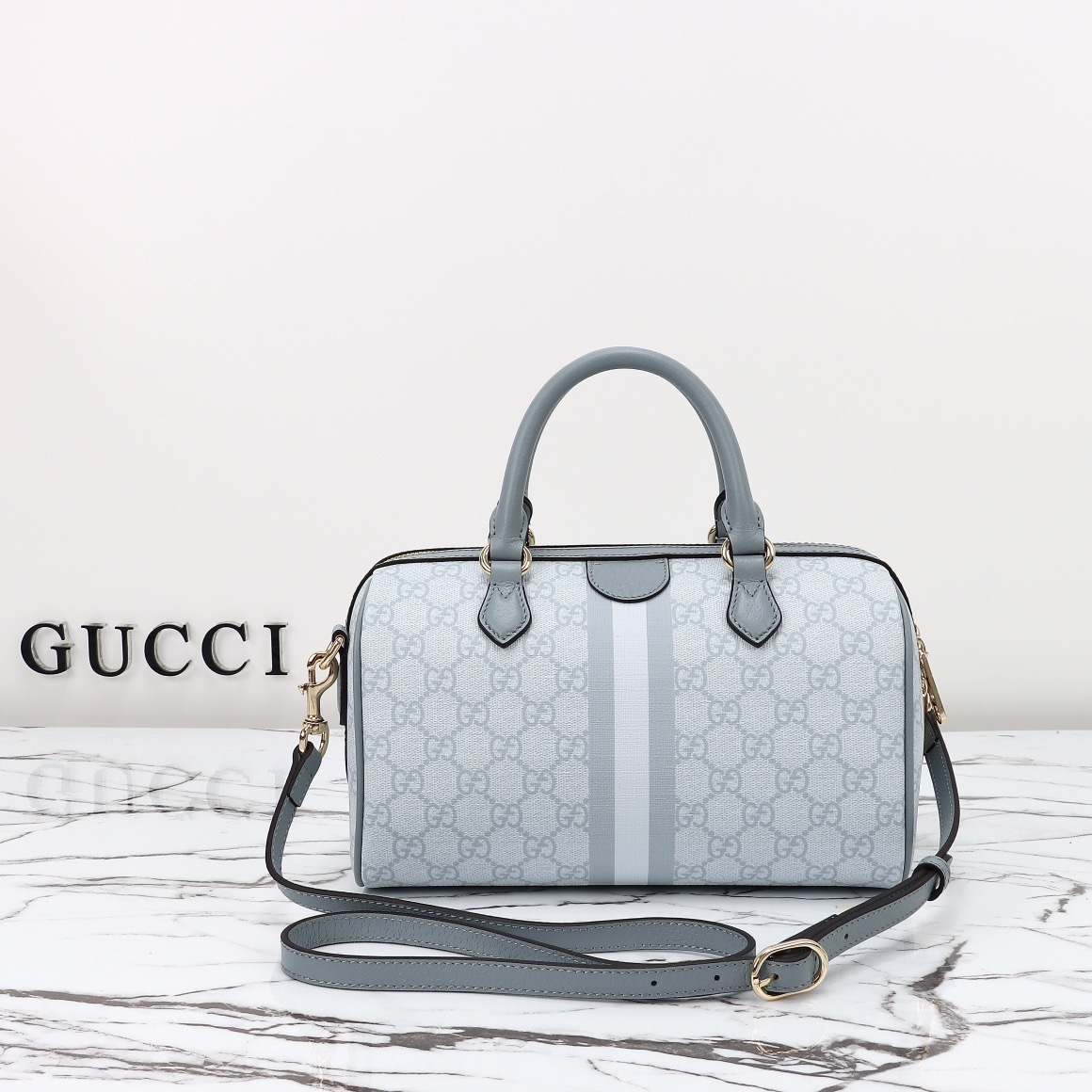 Gucci Ophidia GG Supreme Small Crossbody Bag Handbag 772061 Gray Blue