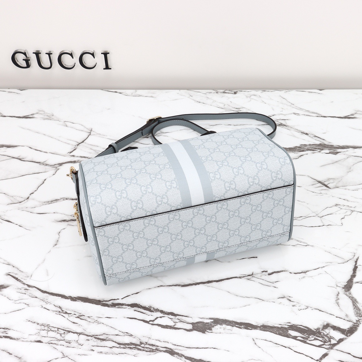 Gucci Ophidia GG Supreme Small Crossbody Bag Handbag 772061 Gray Blue