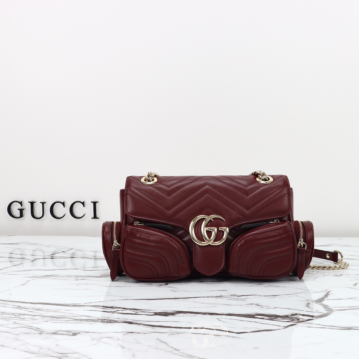 Gucci GG Marmont Real Leather Small Shoulder Bag Handbag 795228 Wine