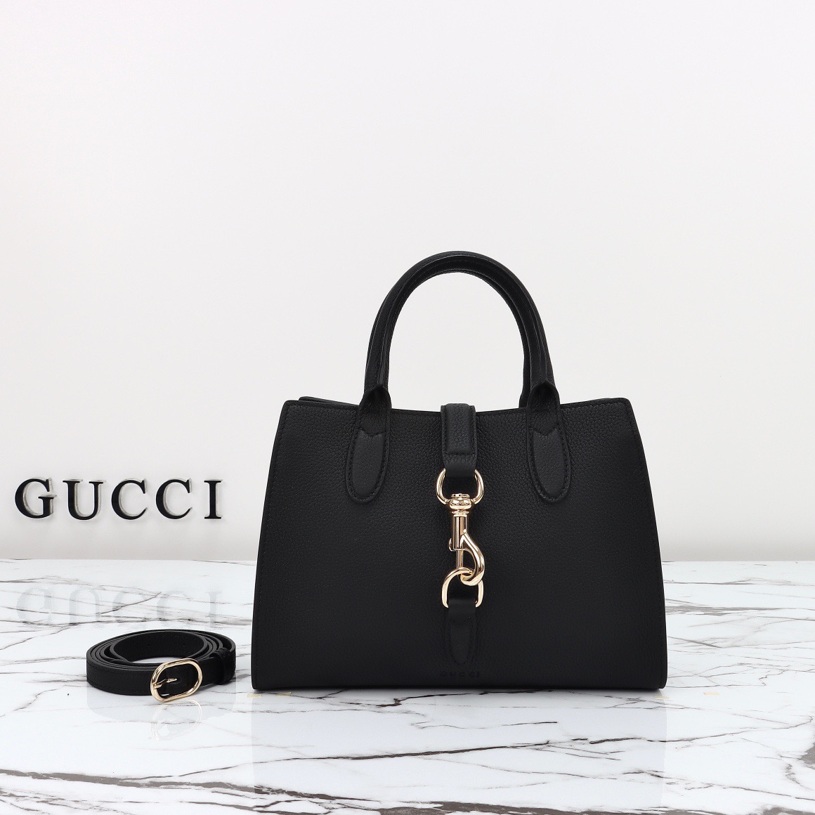 Gucci Jackie Real Leather Small Tote Bag Handbag 795349 Black