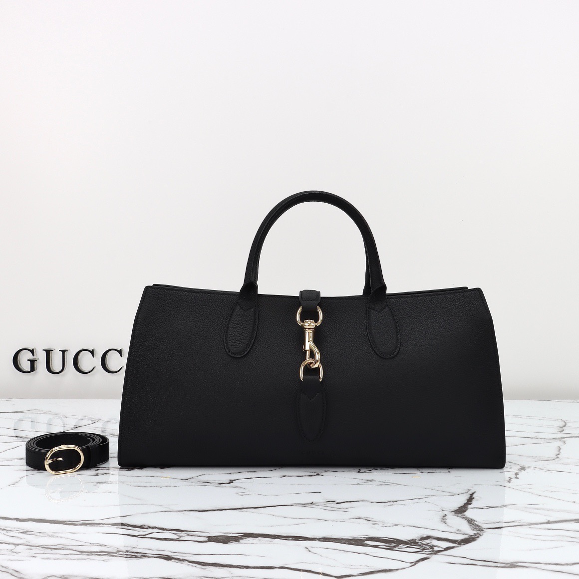 Gucci GG 2025 Jackie Real Leather Tote Bag Handbag 795282 Black