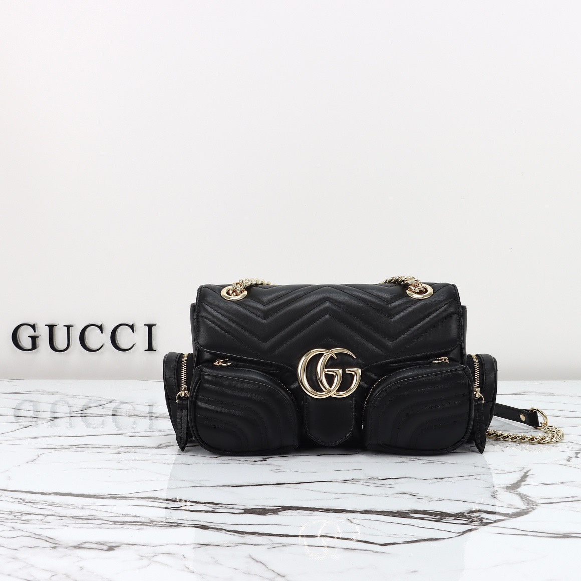 Gucci GG Marmont Real Leather Small Shoulder Bag Handbag 795228 Black