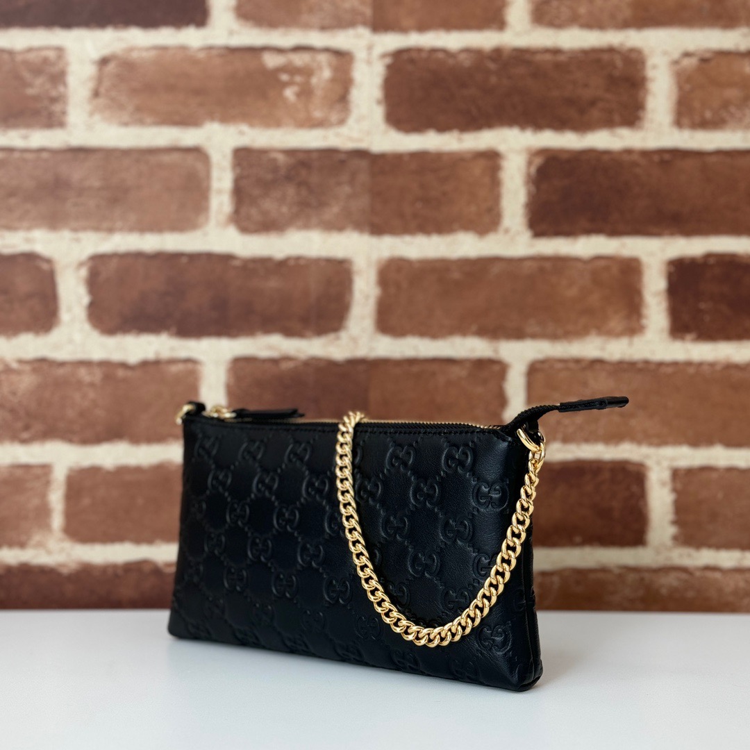 Gucci GG Real Leather Small Chain Bag Handbag 779791 Black